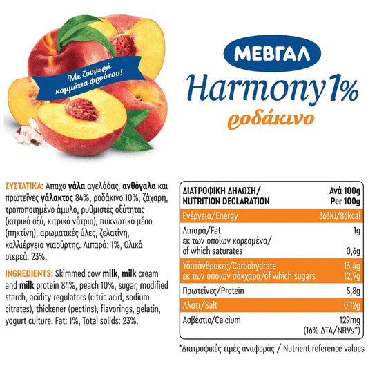 Μεβγάλ Harmony Επιδόρπιο Γιαουρτιού 1% Ροδάκινο 2x170gr